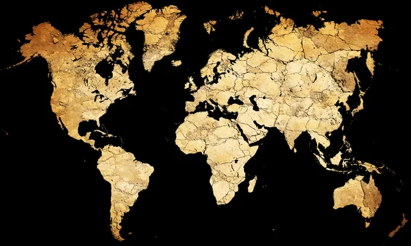 Map of the world with continents from dry deserted soil — Stock Photo, Image