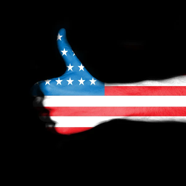 Thumbs up, wrapped in the flag of the USA — Stock Photo, Image