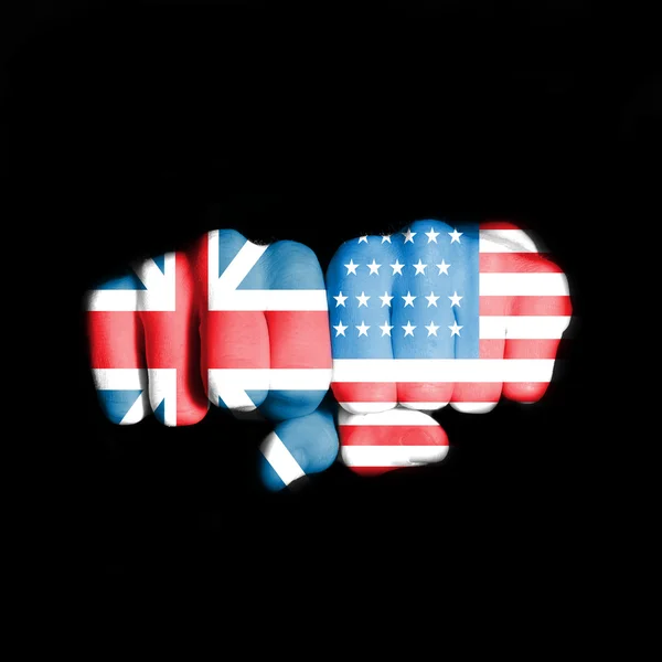 USA and England flag on fists — Stock Photo, Image