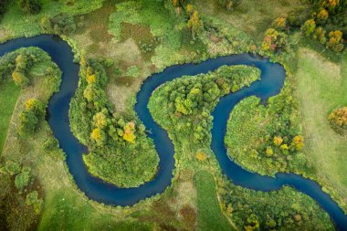 Aerial view of natural river during summer clipart
