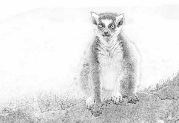Lemur Białogłowy Lemur Catta Szkic — Zdjęcie stockowe