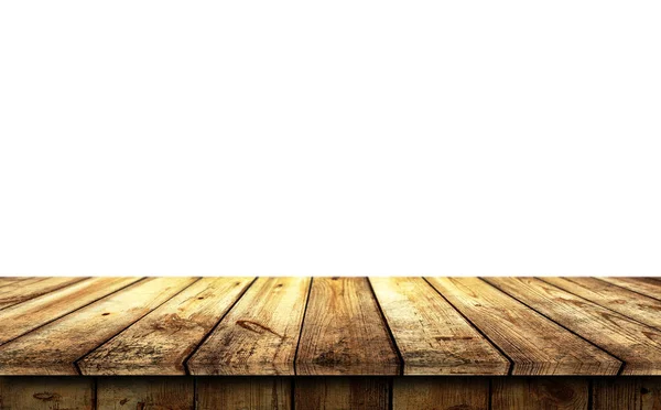 白い背景に隔離された空の木製テーブルの背景 — ストック写真