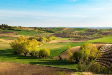 Tarlaları sürülmüş güzel bahar kırsal arazisi