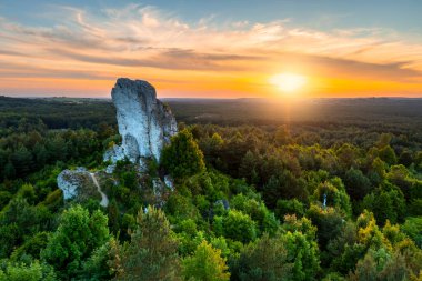 Jura Krakowsko-Czestochowska 'da kireçtaşı kayaları - Polonya