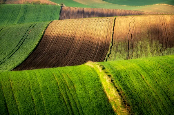 Krásná Jarní Venkovská Krajina Oranými Poli — Stock fotografie