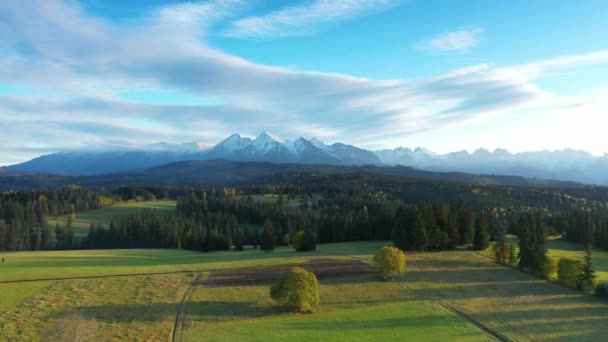Beautiful Autumn Landscape Tatry Mountains Aerial Shot — Stock Video