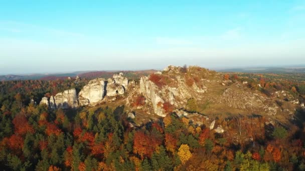 Herfst Jura Krakowsko Czestochowska Polen Luchtfoto Drone — Stockvideo