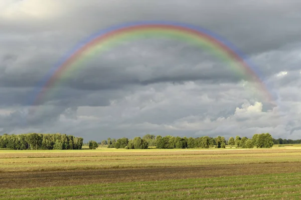 Prachtig Landschap Met Regenboog Aan Hemel — Stockfoto