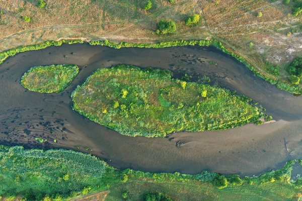 Aerial View Natural River Morning — Foto de Stock