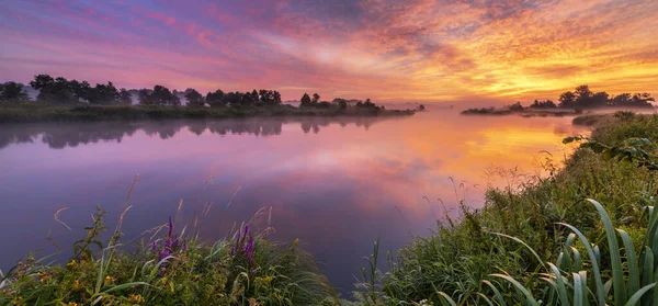 Красочный Восход Солнца Над Берегами Реки — стоковое фото