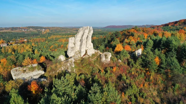 Luftaufnahme Von Jura Krakowsko Czestochowska Bei Sonnigem Herbsttag — Stockfoto