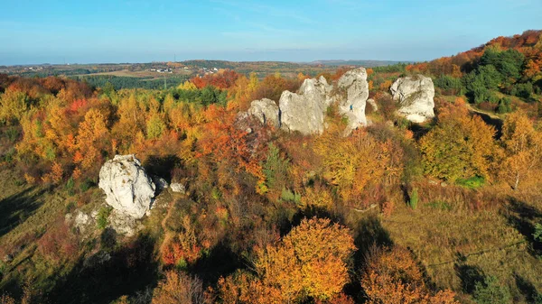 Aerial Shot Jura Krakowsko Czestochowska Sunny Autumn Day — Stockfoto