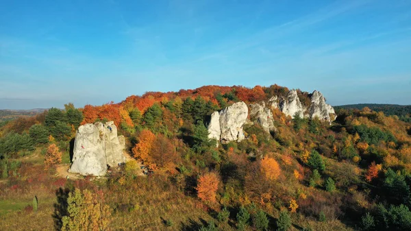 Aerial Shot Jura Krakowsko Czestochowska Sunny Autumn Day — Stockfoto
