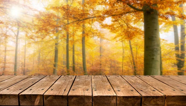 Empty Old Wooden Table Background Autumn Background — Stock Photo, Image