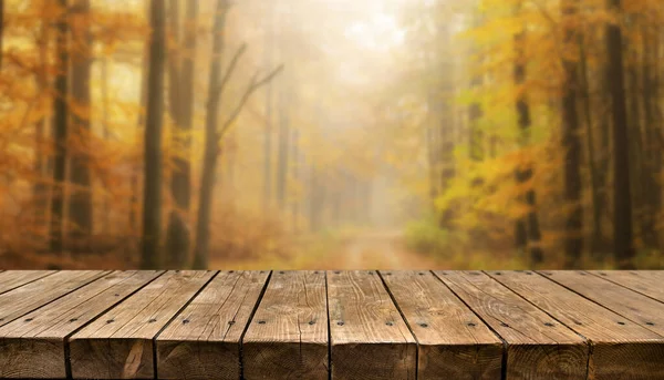 Empty Old Wooden Table Background Autumn Background — Stock Photo, Image