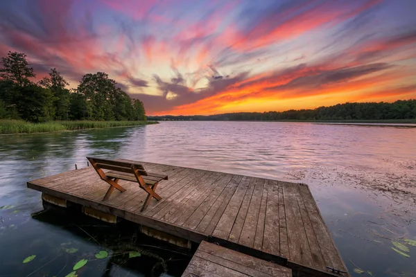 Vacker Sommar Soluppgång Över Sjön — Stockfoto