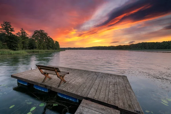 Vacker Sommar Soluppgång Över Sjön — Stockfoto