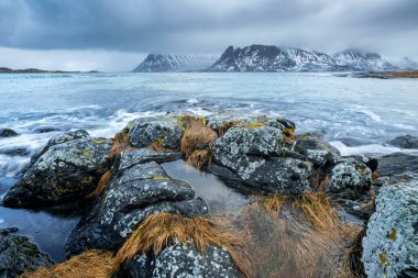 Güzel soğuk kış Norveç manzarası 