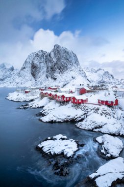 Beautiful winter Norway landscape - lofoten islands - Hamnoy fishing village clipart