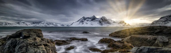 Paisaje Invernal Noruega Islas Lofoten Panorama — Foto de Stock