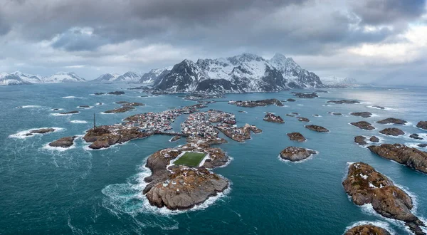 Зимний Пейзаж Норвегии Возвышенные Острова Hennhvaer — стоковое фото