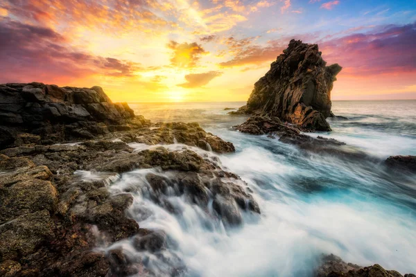 Krásný Západ Slunce Pobřeží Oceánu — Stock fotografie