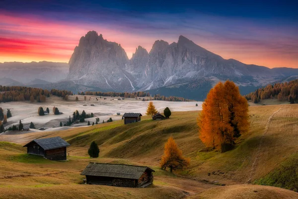 Sunrise Alpe Siusi Valley Italian Dolomites — Stock Photo, Image