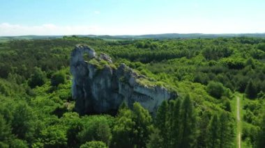 Polonya 'daki Jura Krakowsko-Czestochowska' da kireç taşı. Okiennik Wielki kayası