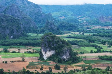 Yeşil dağların ve tepelerin manzarası 