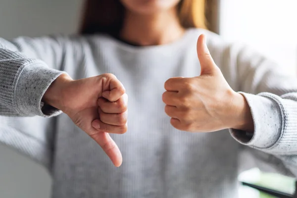 Closeup Image Woman Making Thumbs Thumbs Hands Sign — Stock Photo, Image