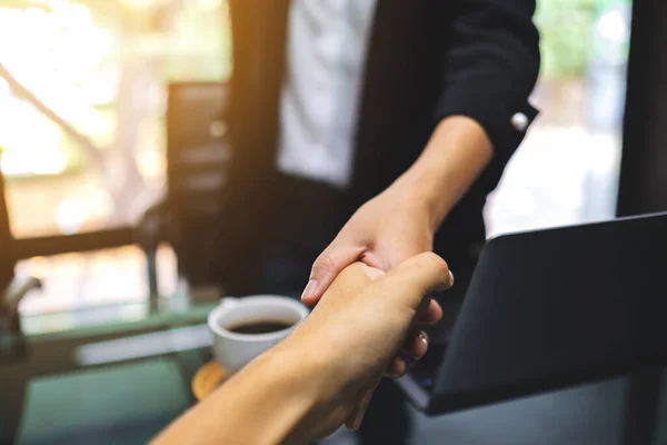 Closeup Image Two Businesspeople Shaking Hands Office — Photo