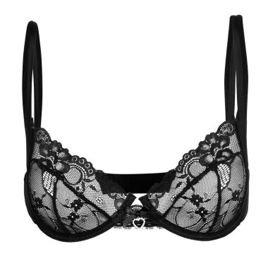 Beyaz arka planda izole edilmiş seksi siyah sutyen. Seksi dantel iç çamaşırı..