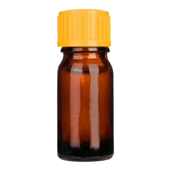 Bottiglia Color Ambra Con Tappo Arancione Fondo Bianco Isolata — Foto Stock
