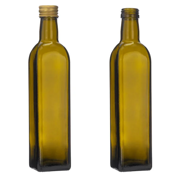 Botella Verde Aceite Oliva Aislado Blanco Primer Plano —  Fotos de Stock