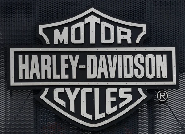 stock image Poznan Poland - June 21.2021:Harley-Davidson logo on wall. Harley-Davidson is American motorcycle manufacturer.