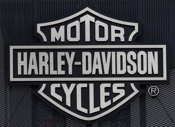 Poznan Poland - June 21.2021:Harley-Davidson logo on wall. Harley-Davidson is American motorcycle manufacturer.