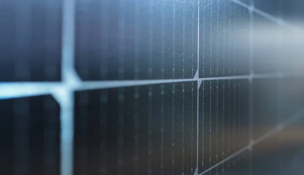 Güneş Enerjisi Panelini Kapat Fotovoltaik Panel Seçici Odaklanma Pankart — Stok fotoğraf