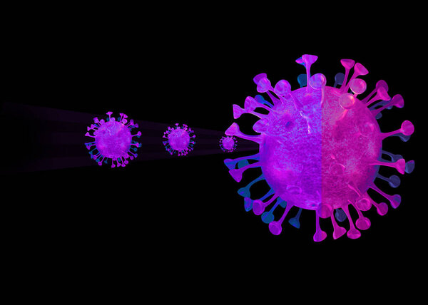 "Flurona "новый вариант вируса. Новая мутация ковидного вируса и вируса гриппа. 3D иллюстрация.