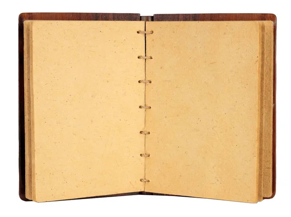 Otevřít Starou Knihu Zápisník Prázdnými Žlutými Stránkami Izolovanými Bílém Pozadí — Stock fotografie