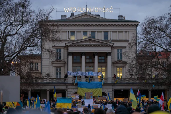 Poznan Polsko 2022 Ukrajinci Protestují Proti Válce Své Zemi Vlastenci — Stock fotografie