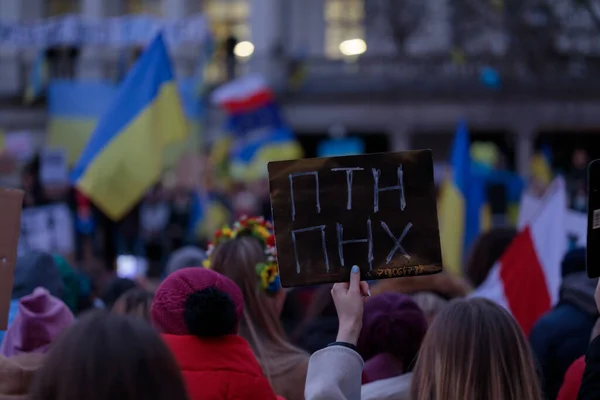 Bielsko Polen 2022 Ukrainare Protesterar Mot Krig Sitt Land Patrioterna — Gratis stockfoto