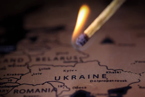 Ucrania Enfoque Selectivo Invasión Rusa Ucrania Guerra Mapa Incendiario Ucrania — Foto de Stock