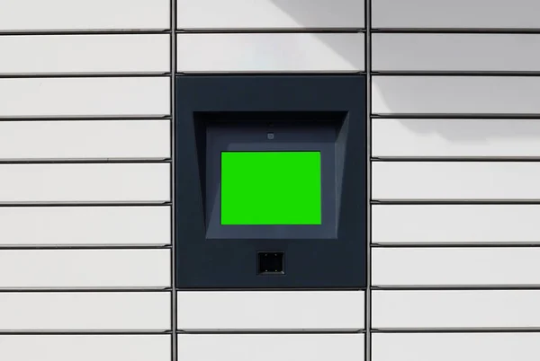 Closeup Mockup Electronic Locker Witte Automatische Pakketterminal Pakketkluis Postterminal Locker — Stockfoto