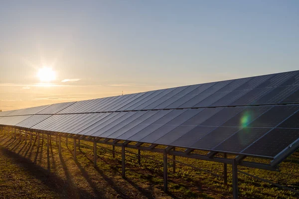 Painéis Solares Célula Solar Fazenda Solar Com Iluminação Solar Para — Fotografia de Stock