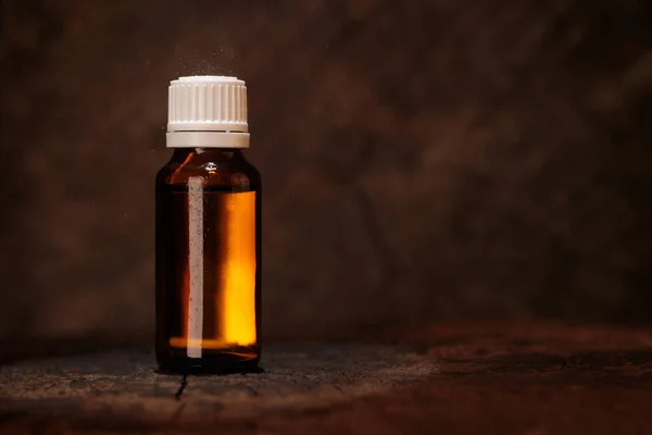 Small Medicine Bottle Old Wood Bottom Mockup Natural Healing Product — Stock Photo, Image