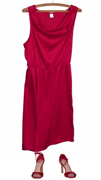 Red Airy Dress Swaying Wind Isolated Dress Red Heels Vertical — Stock Video