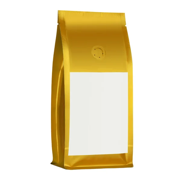Gold Empty Packaging Paper Bag Coffee Tea Insulated White Background — Stockfoto