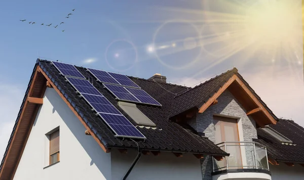 Solar Panel Home Photo House Photovoltaic Modern Home Solar Panel — Foto Stock