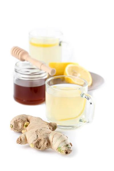 Zázvorový čaj s medem a citrónem — Stock fotografie