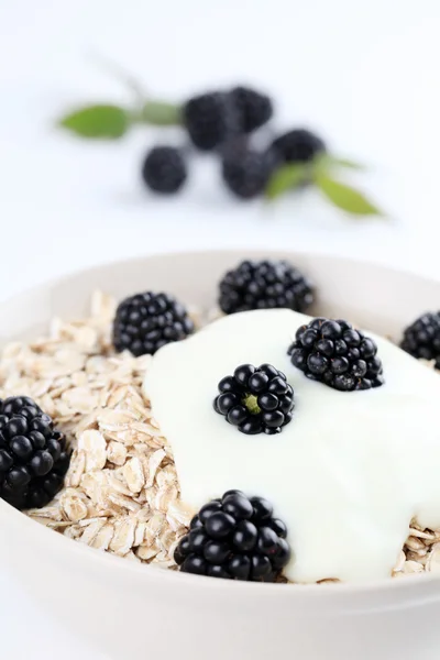 Haferflocken mit Joghurt und Brombeeren — Stockfoto